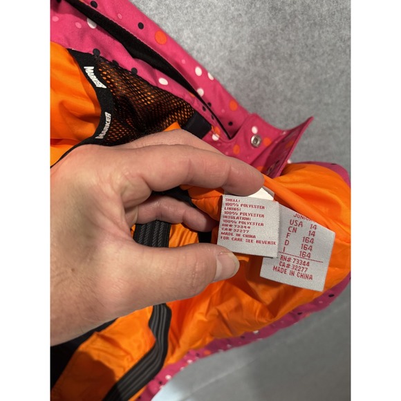 Marker Jacket Youth Girls 14 Pink Dotted Hooded Full Zip‎ Ski Snow Winter Coat - Picture 6 of 11